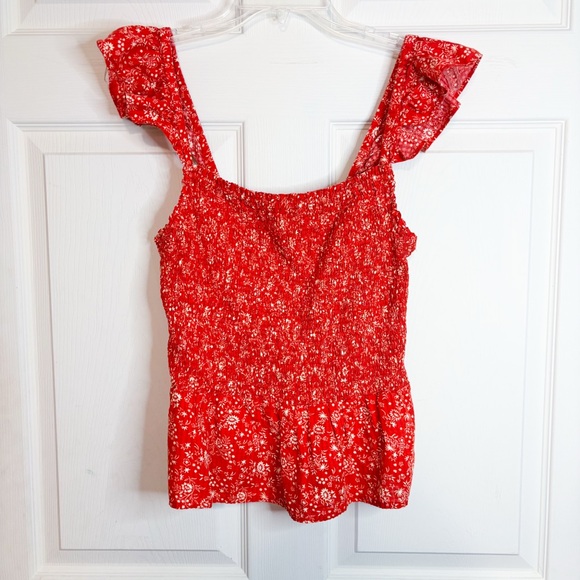 Madewell Lucie Smocked Peplum Top in Piazza Floral Size 8 in color Fresh Chili - Picture 1 of 12
